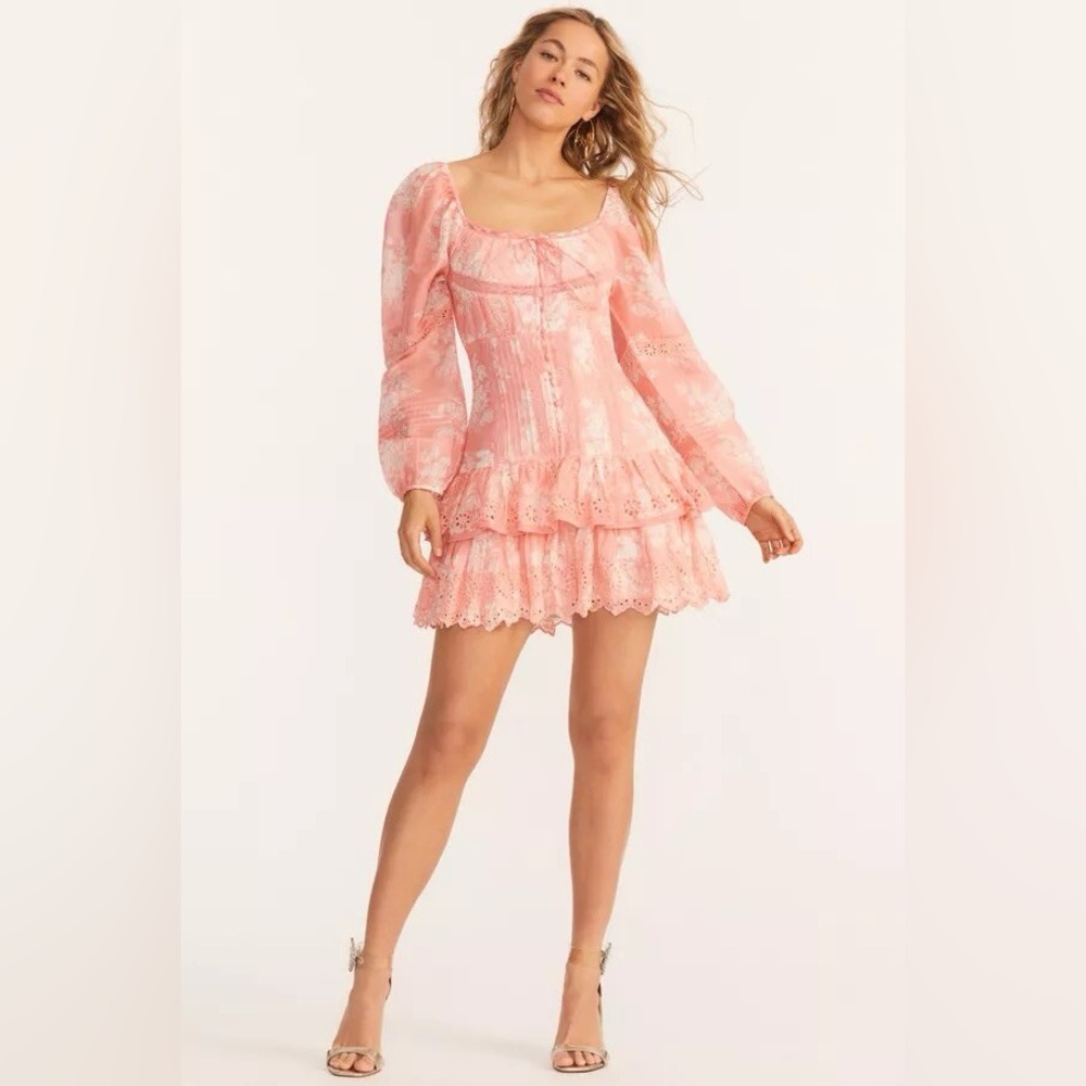 LoveShackFancy Pink Long Sleeve Dress